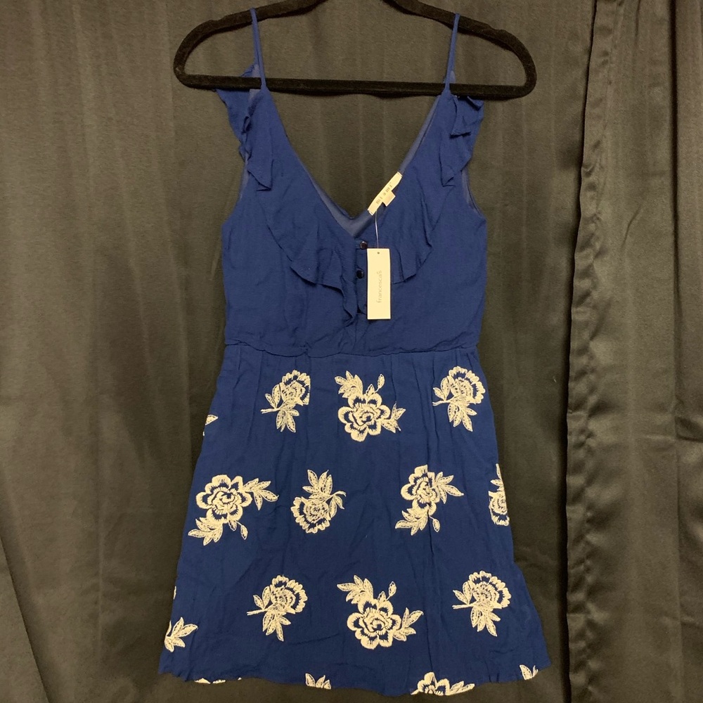 New Blue floral embroidery dress